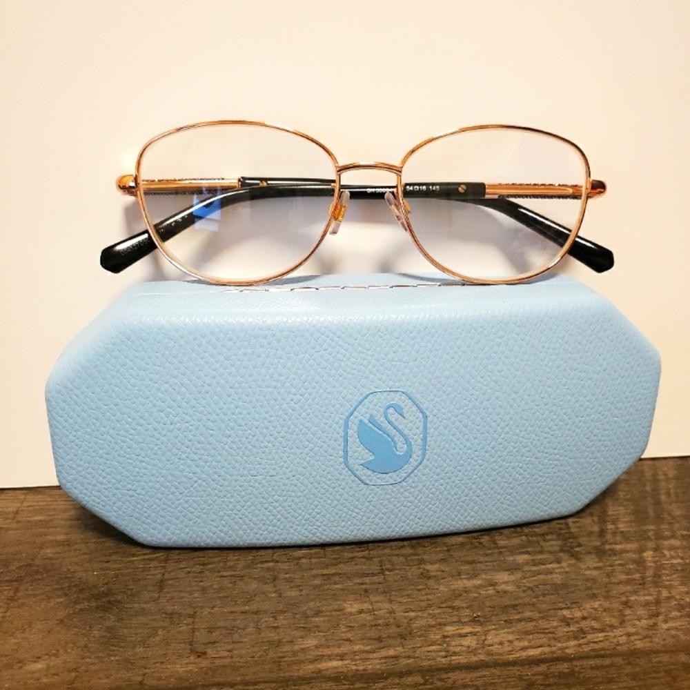 Swarovski Women's Glasses. Gold Black Frames. Blue Case